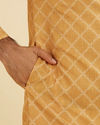 Manyavar Men Mustard Yellow Grid Patterned Kurta image number 3