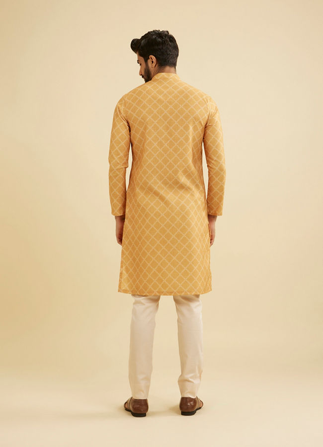 Manyavar Men Mustard Yellow Grid Patterned Kurta