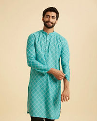 Manyavar Men Turquoise Blue Elegance Kurta