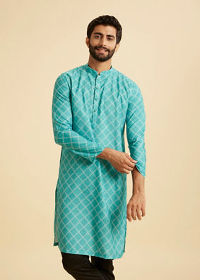 Manyavar Men Turquoise Blue Elegance Kurta