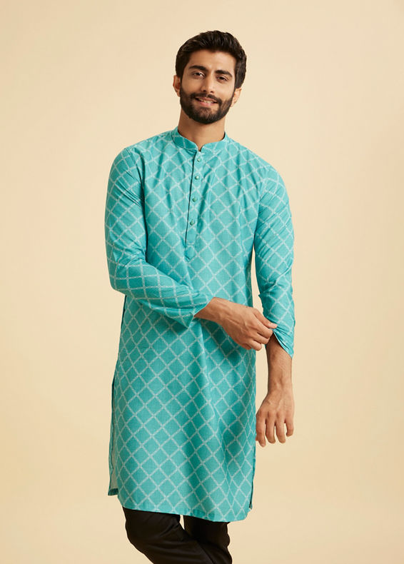 Manyavar Men Turquoise Blue Elegance Kurta