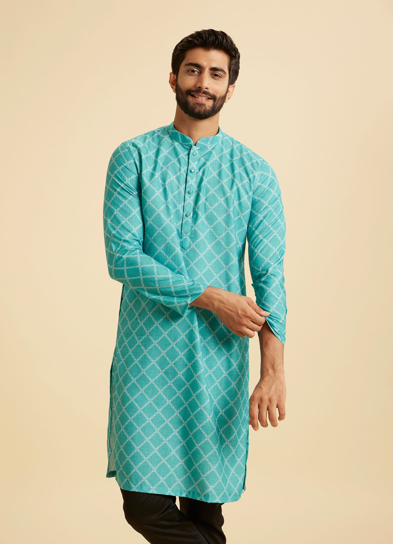 Manyavar Men Turquoise Blue Elegance Kurta