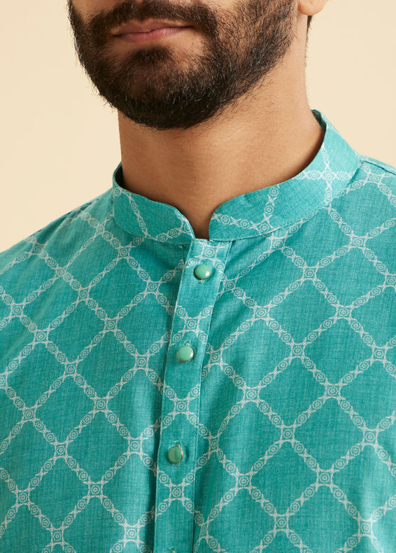 Manyavar Men Turquoise Blue Elegance Kurta
