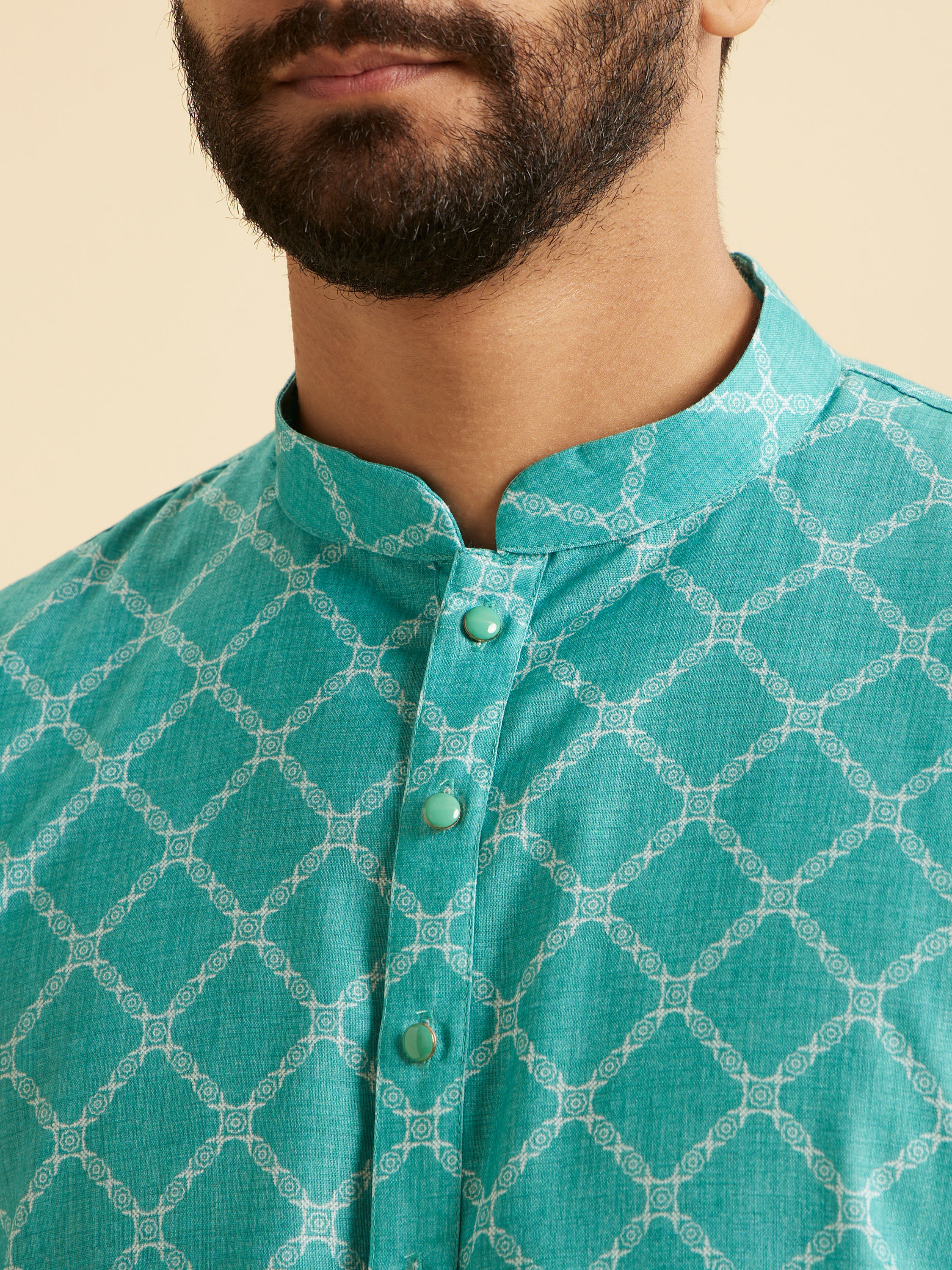 Manyavar Men Turquoise Blue Elegance Kurta