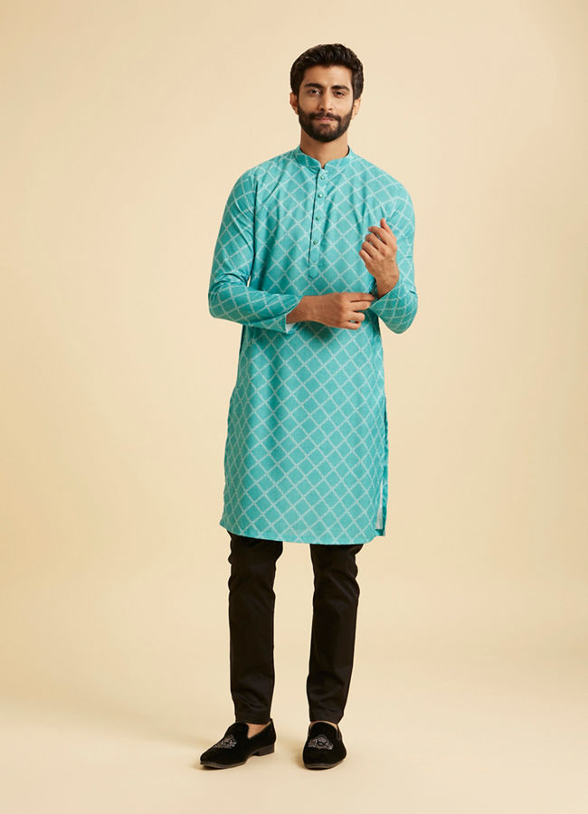 Manyavar Men Turquoise Blue Elegance Kurta