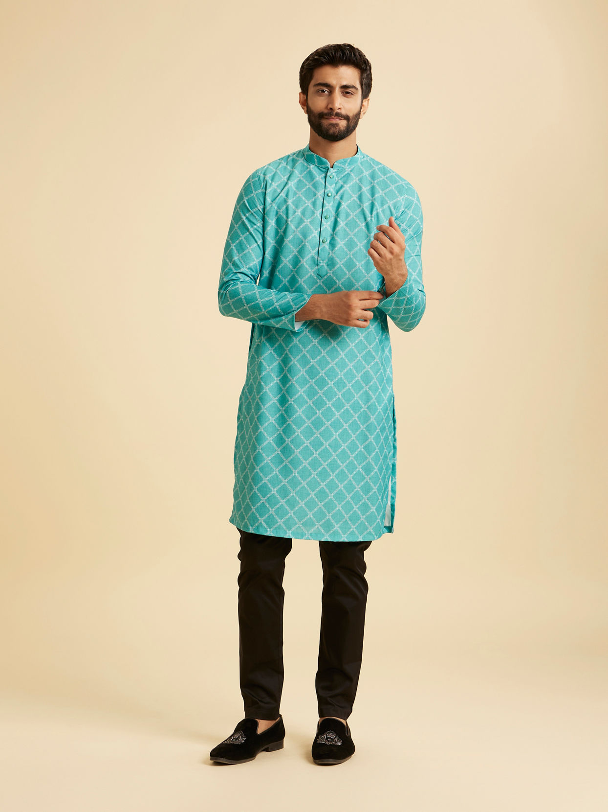 Manyavar Men Turquoise Blue Elegance Kurta