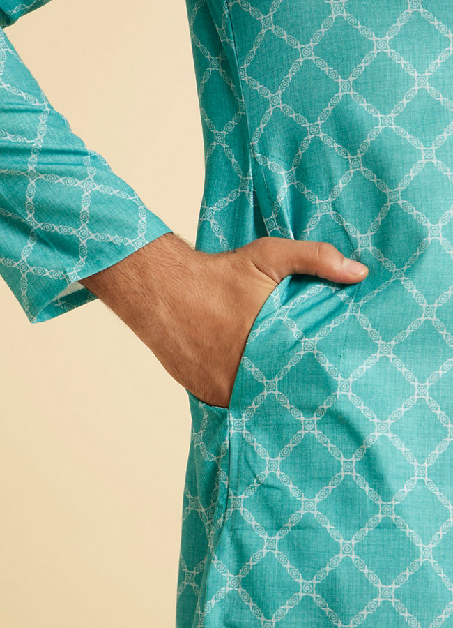 Manyavar Men Turquoise Blue Elegance Kurta