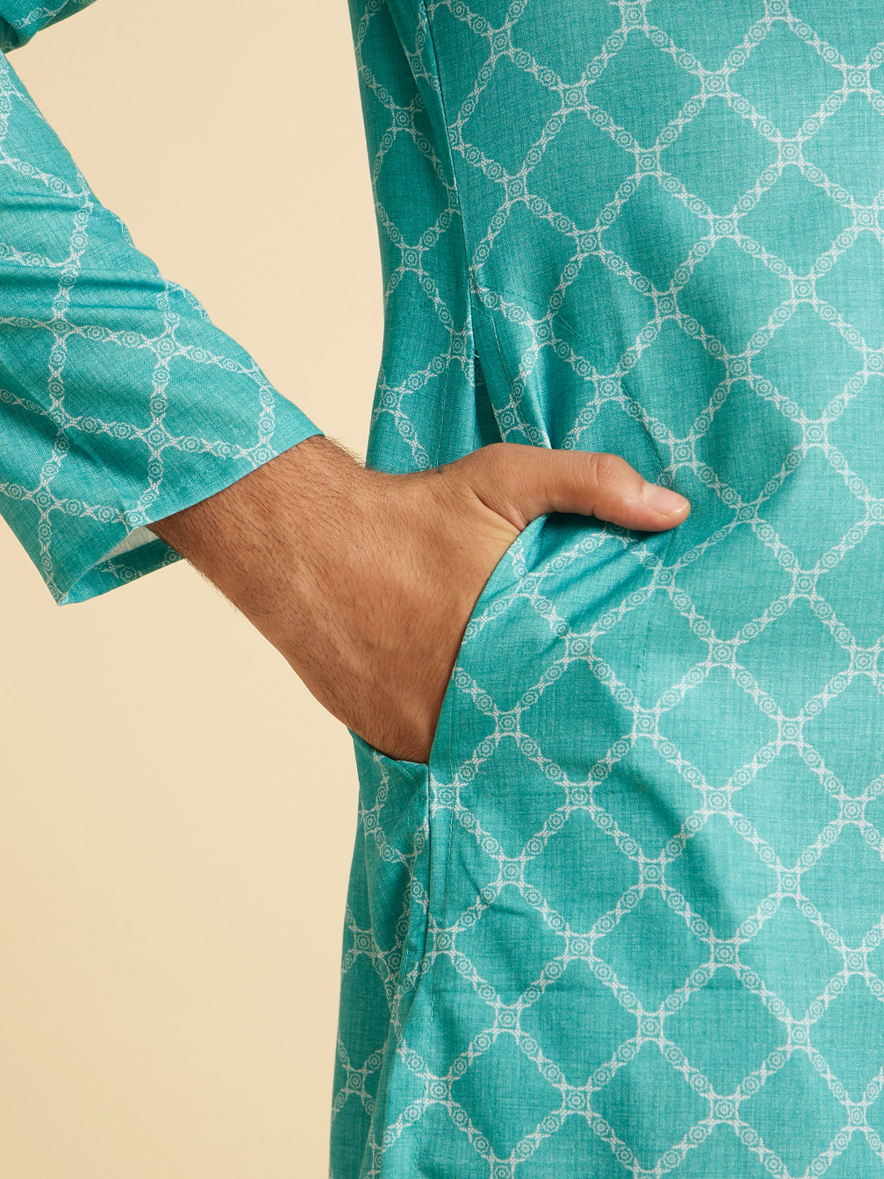 Manyavar Men Turquoise Blue Elegance Kurta