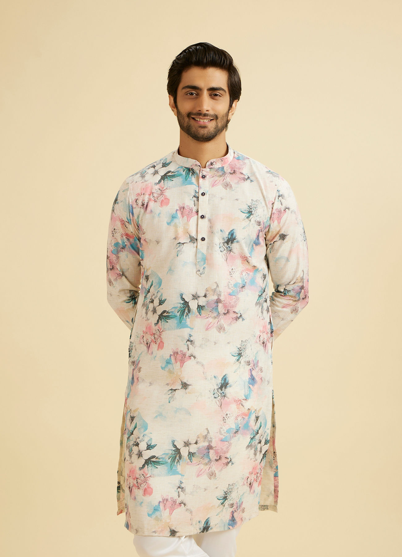 Manyavar Men Warm White Elegance Kurta