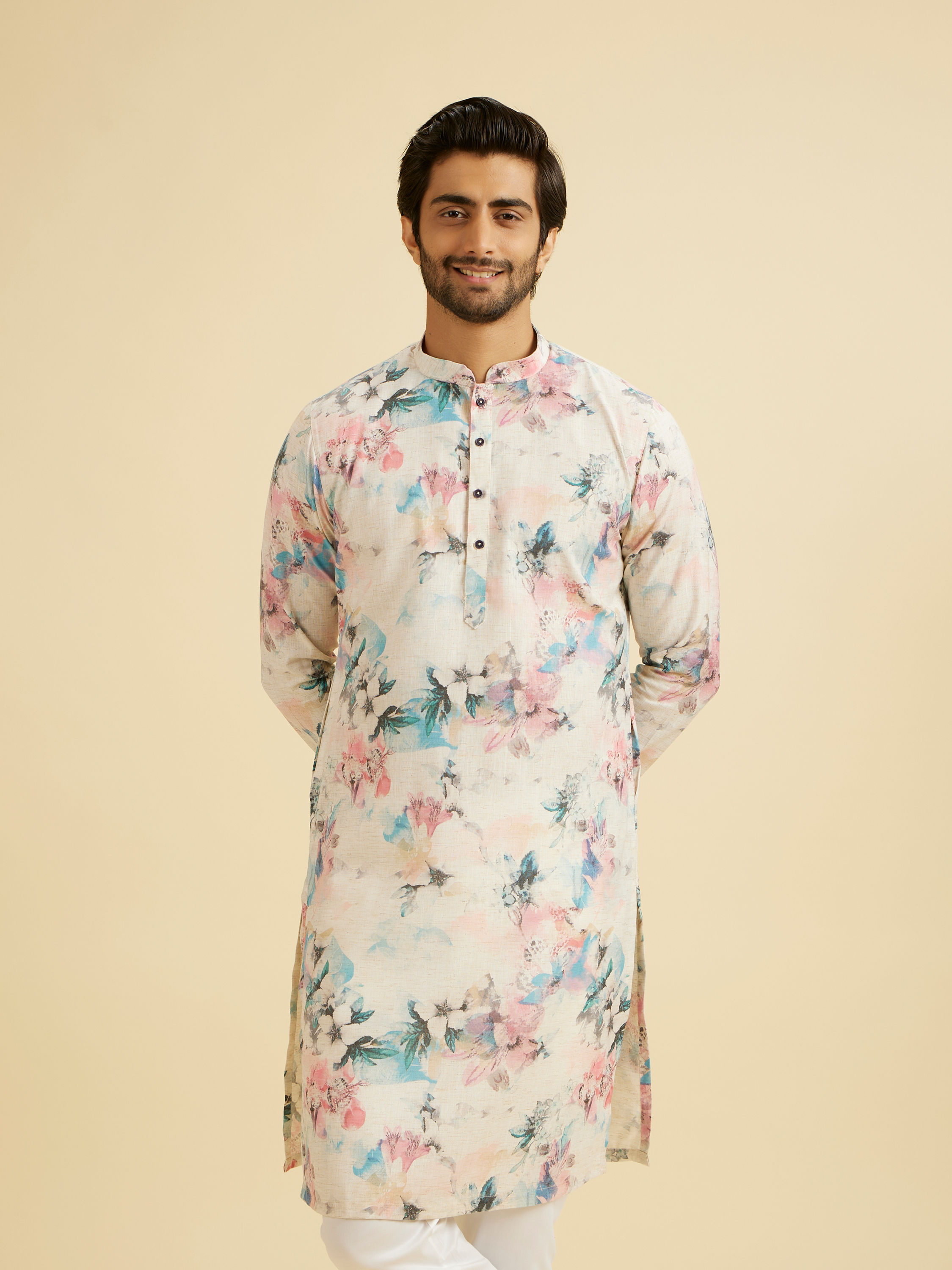 Manyavar Men Warm White Elegance Kurta