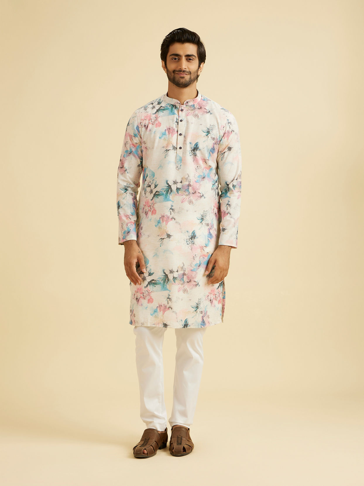Manyavar Men Warm White Elegance Kurta