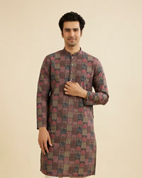 Manyavar Men Beige And Pink Kurta with Imperial Darbar Patterns