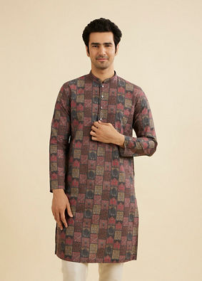 Manyavar Men Beige And Pink Kurta with Imperial Darbar Patterns