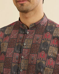 Manyavar Men Beige And Pink Kurta with Imperial Darbar Patterns