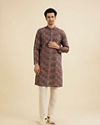 Manyavar Men Beige And Pink Kurta with Imperial Darbar Patterns