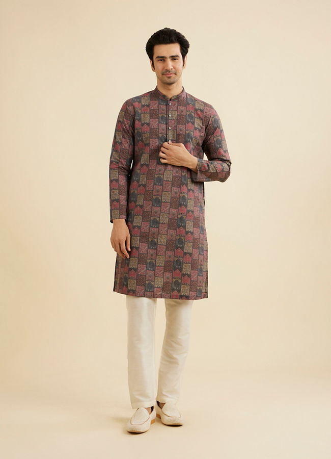 Manyavar Men Beige And Pink Kurta with Imperial Darbar Patterns