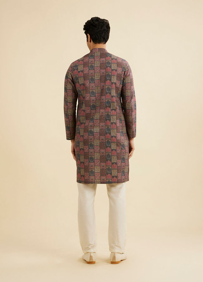 Manyavar Men Beige And Pink Kurta with Imperial Darbar Patterns
