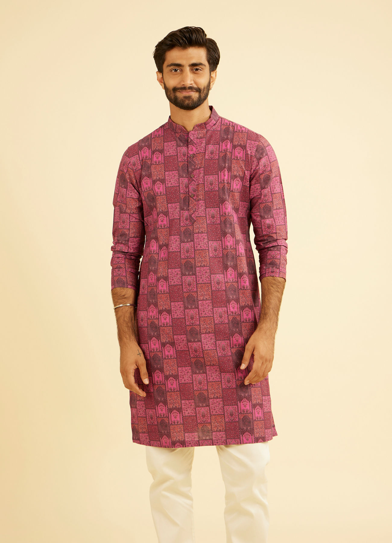 Manyavar Men Regal Pink Cotton Kurta