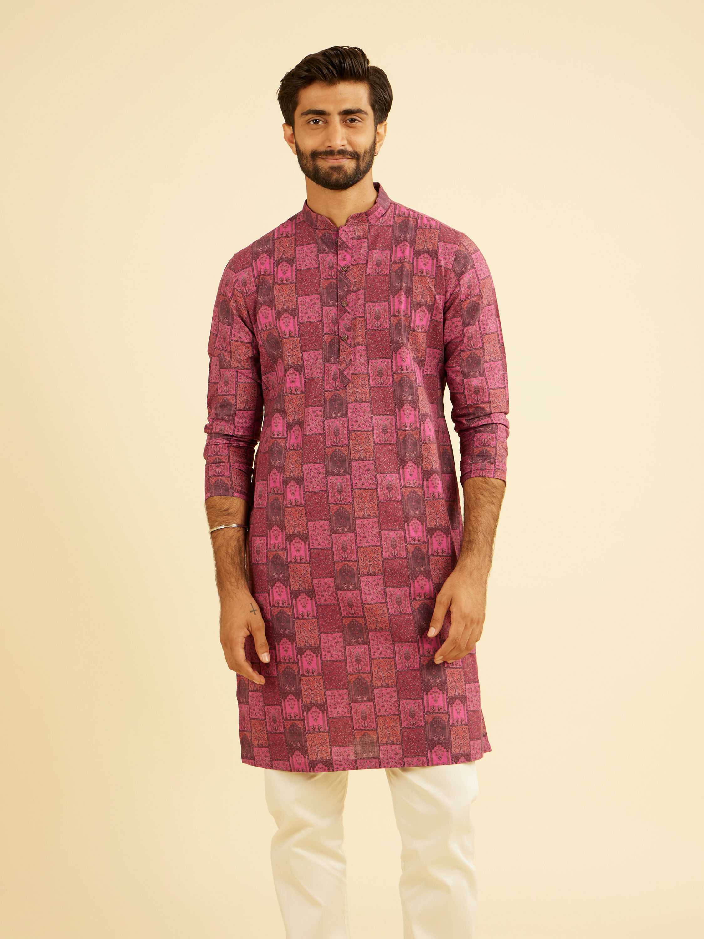Manyavar Men Regal Pink Cotton Kurta