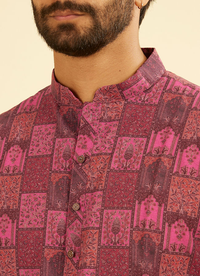 Manyavar Men Regal Pink Cotton Kurta