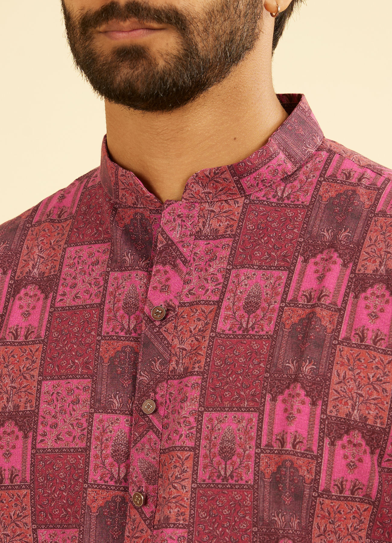 Manyavar Men Regal Pink Cotton Kurta