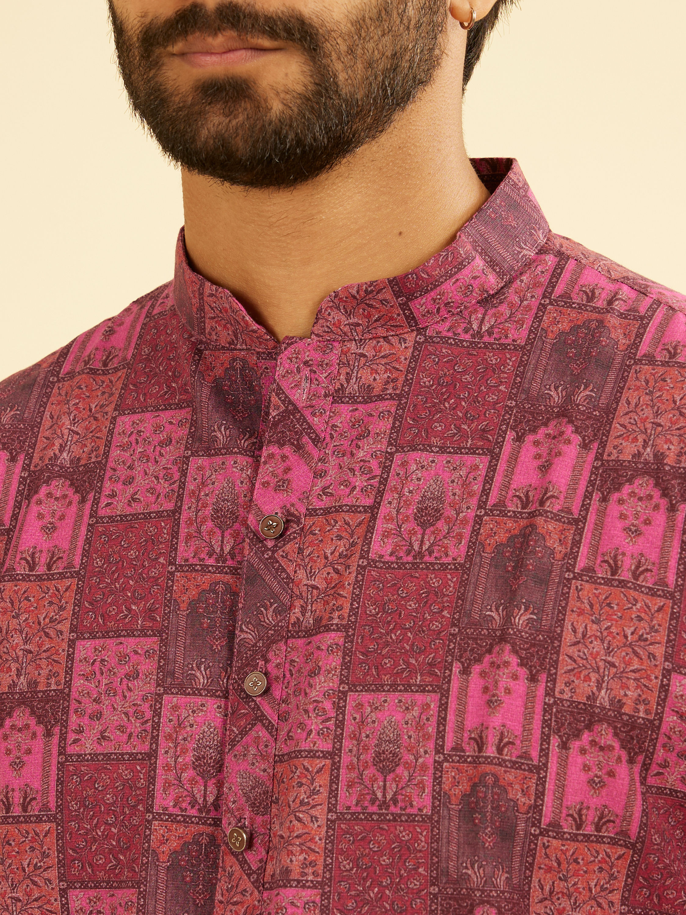 Manyavar Men Regal Pink Cotton Kurta