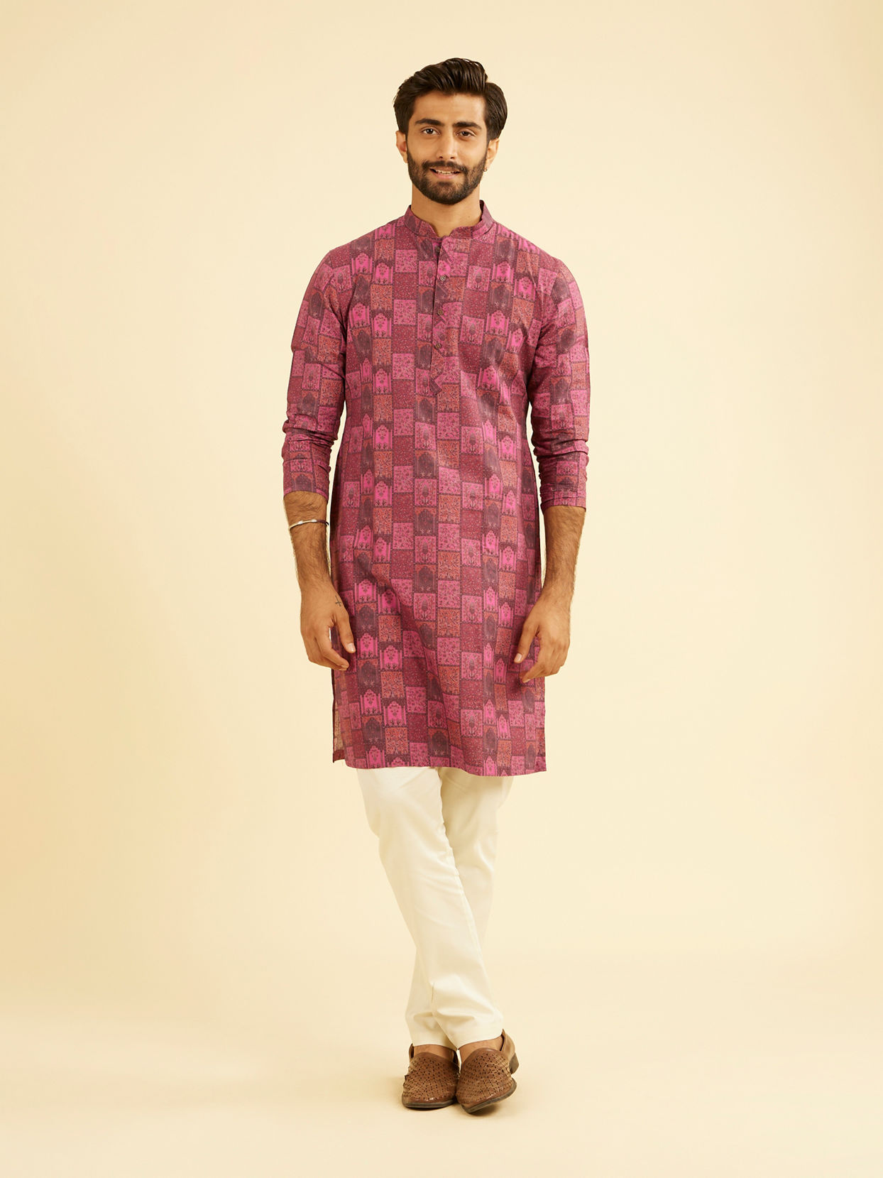 Manyavar Men Regal Pink Cotton Kurta