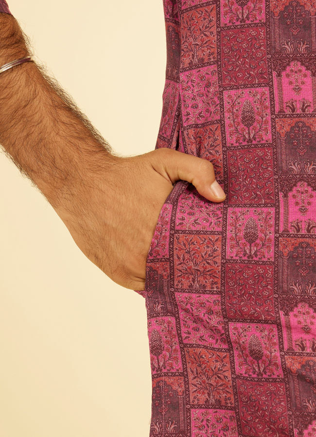 Manyavar Men Regal Pink Cotton Kurta