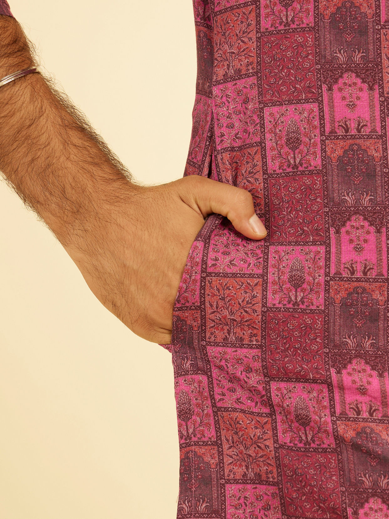 Manyavar Men Regal Pink Cotton Kurta