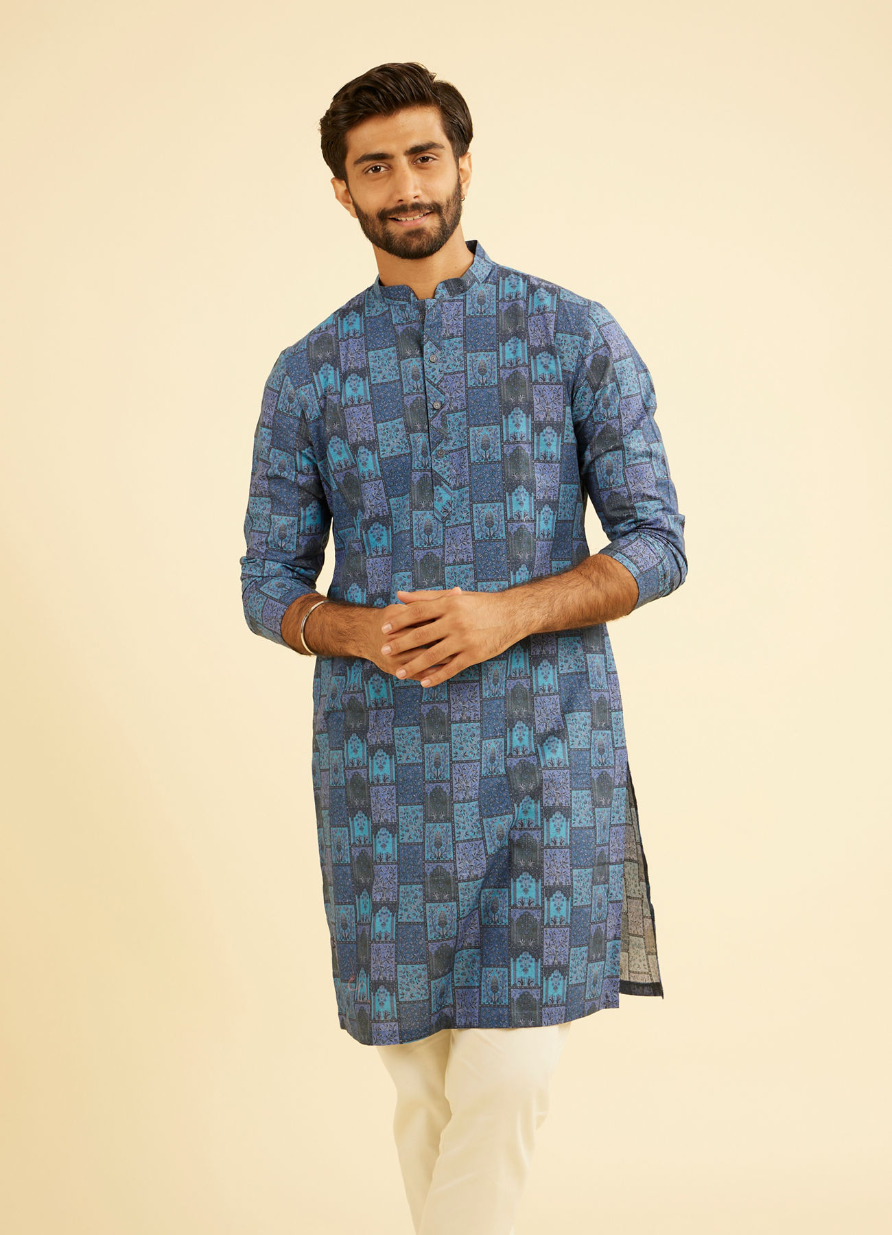 Manyavar Men Blue Radiance Cotton Kurta