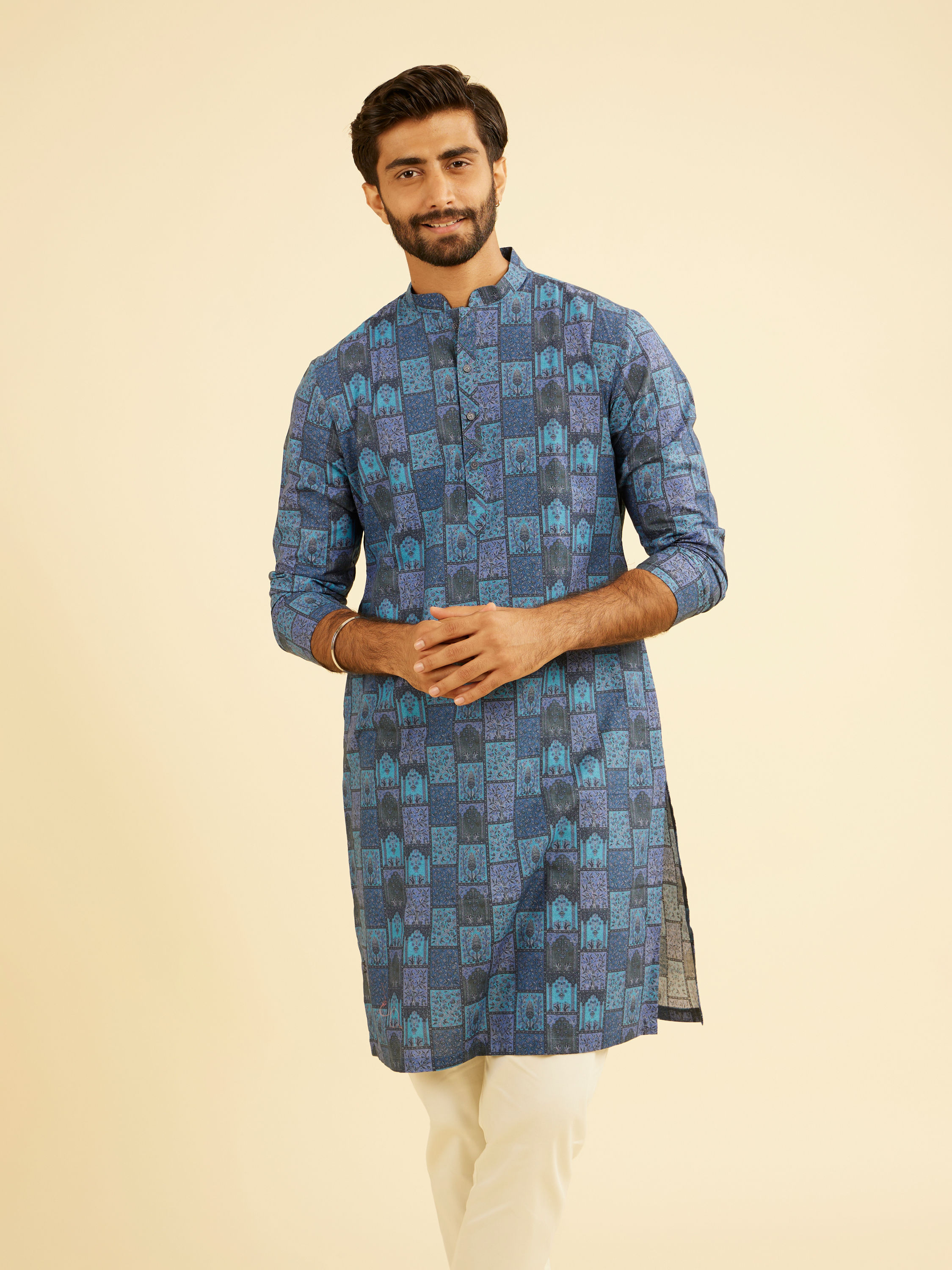 Manyavar Men Blue Radiance Cotton Kurta