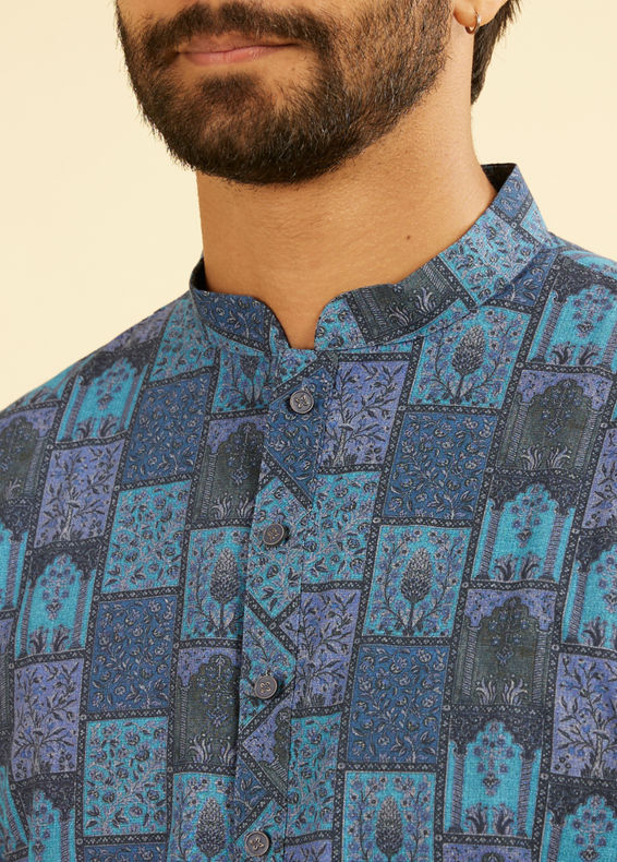 Manyavar Men Blue Radiance Cotton Kurta