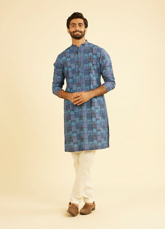 Manyavar Men Blue Radiance Cotton Kurta