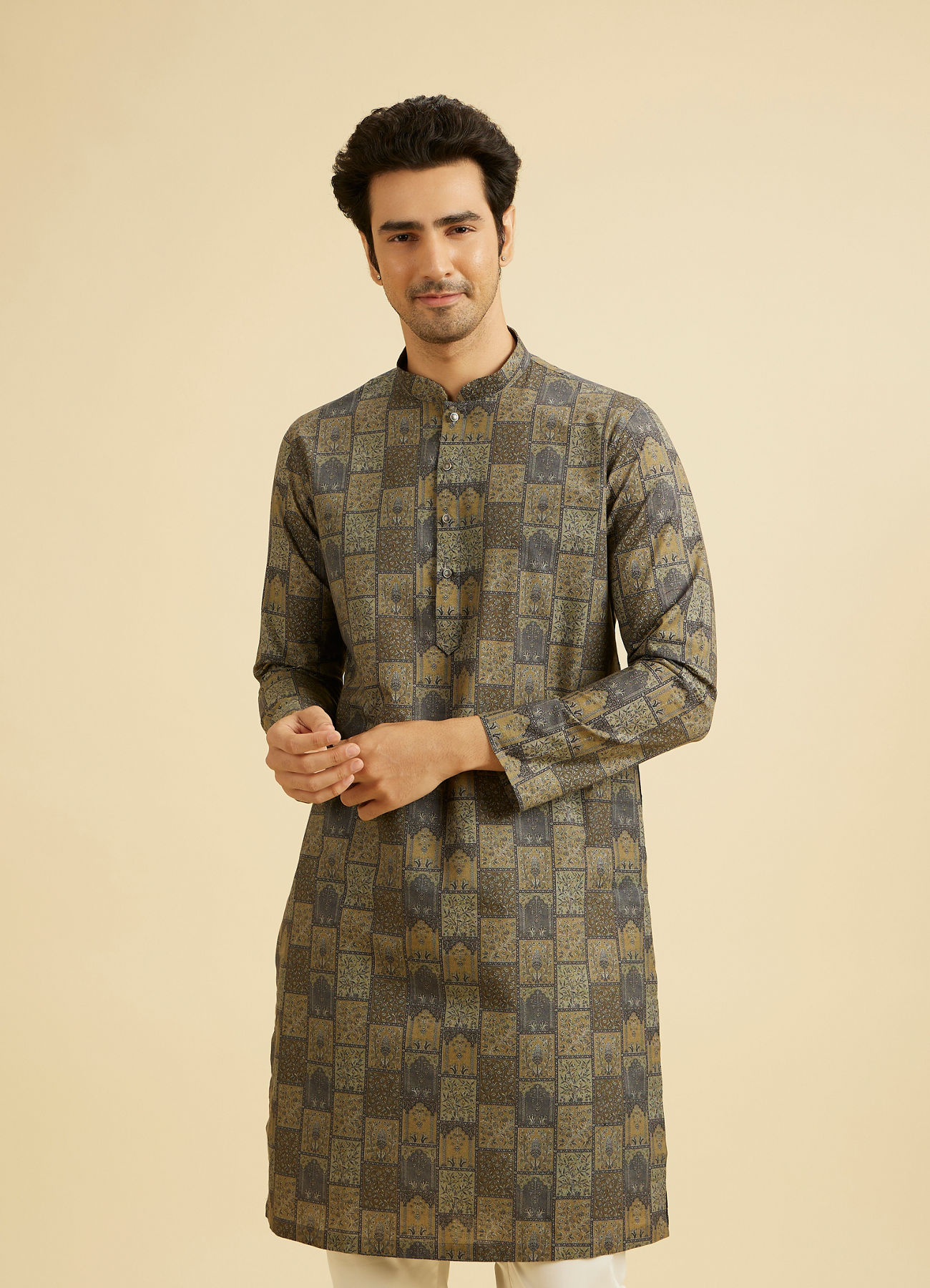 Manyavar Men Olive Green Elegance Kurta