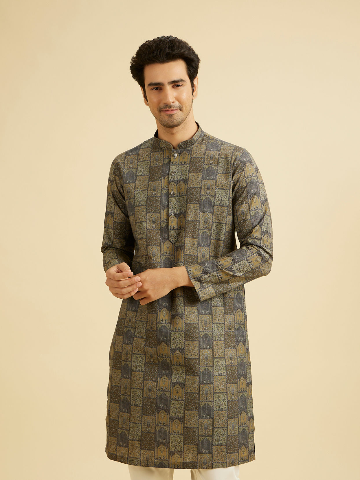 Manyavar Men Olive Green Elegance Kurta