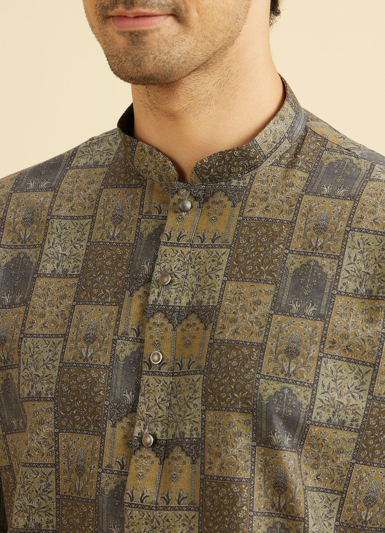 Manyavar Men Olive Green Elegance Kurta