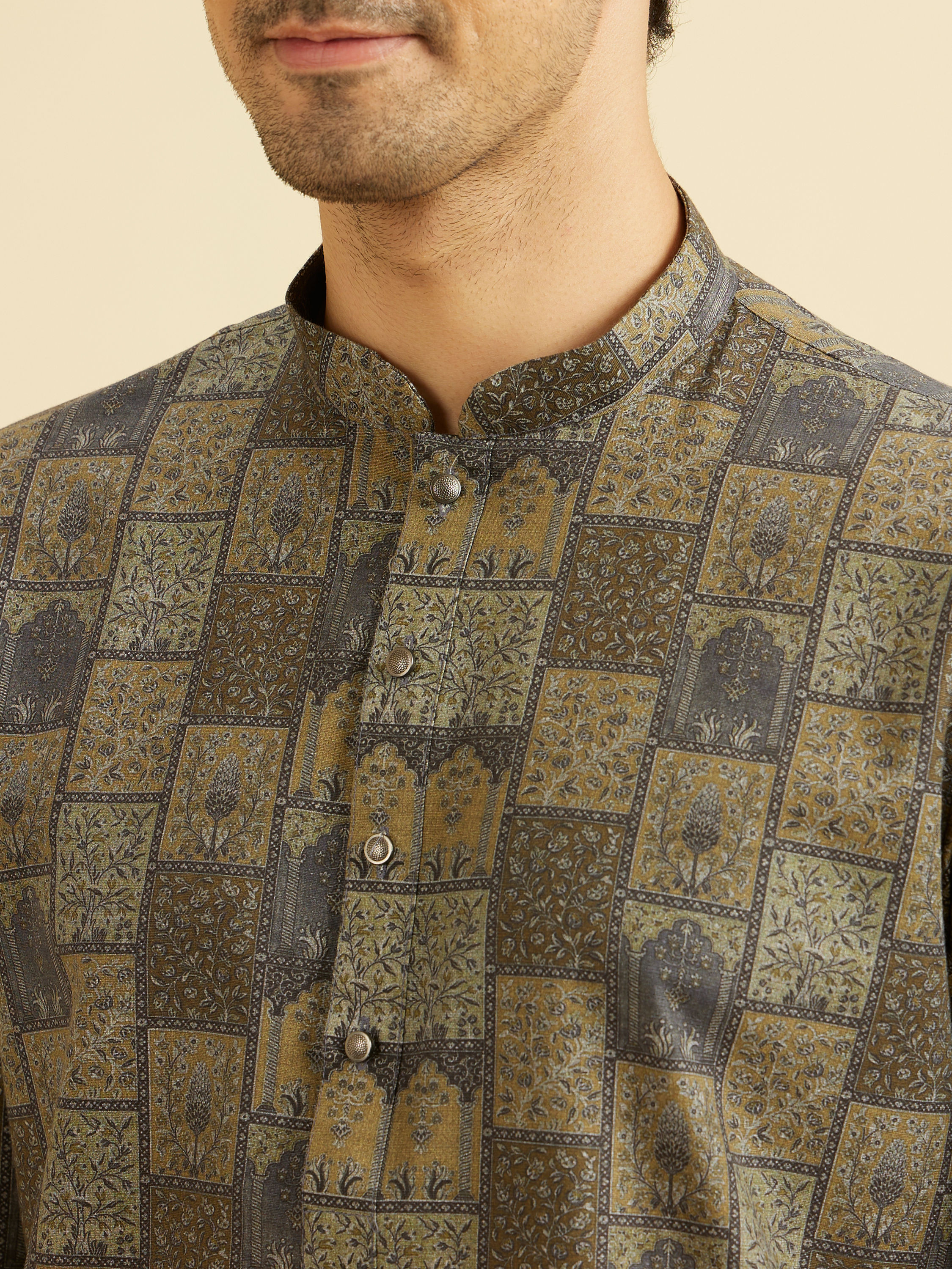 Manyavar Men Olive Green Elegance Kurta
