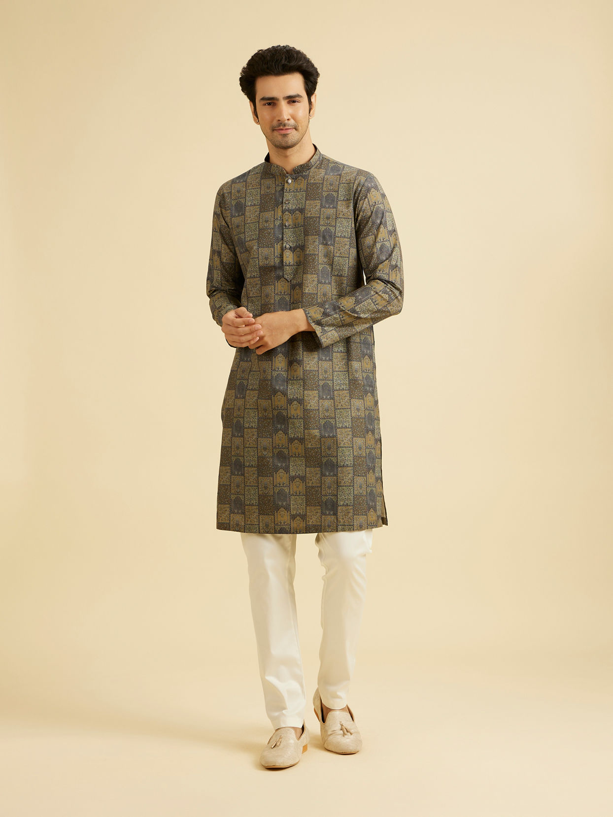 Manyavar Men Olive Green Elegance Kurta