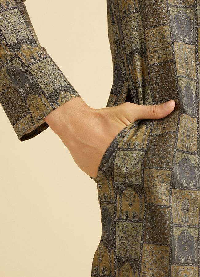 Manyavar Men Olive Green Elegance Kurta