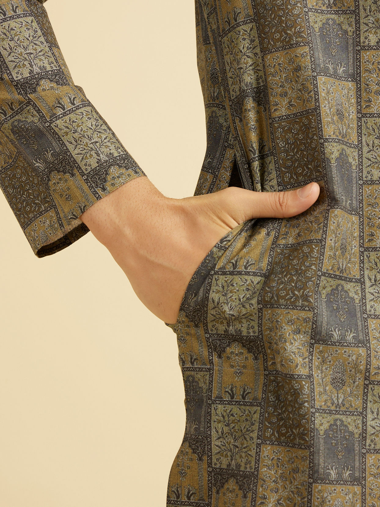 Manyavar Men Olive Green Elegance Kurta