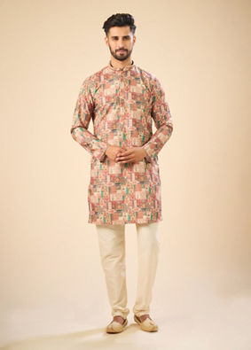 Manyavar Men Beige Mid Length Kurta Splendor