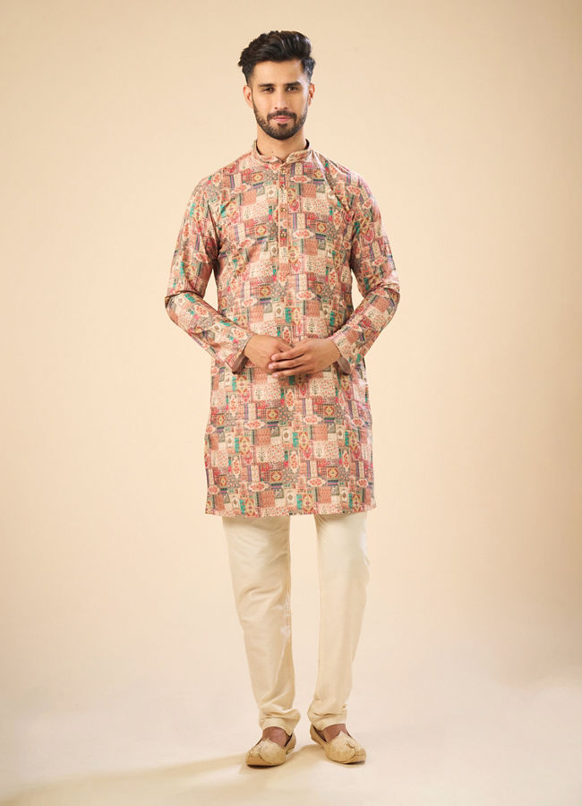 Manyavar Men Beige Mid Length Kurta Splendor