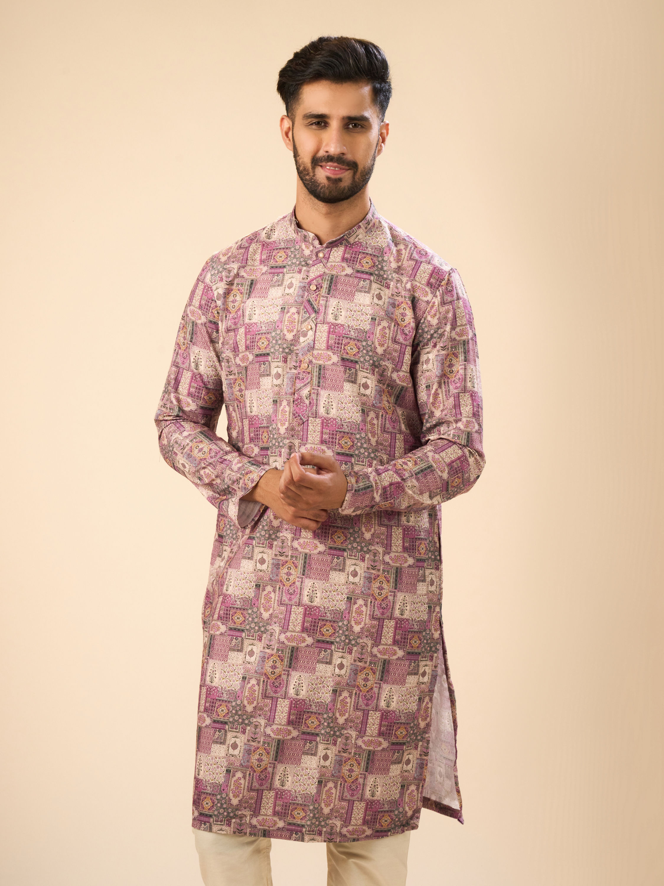 Manyavar Men Lilac Hued Viscose Kurta