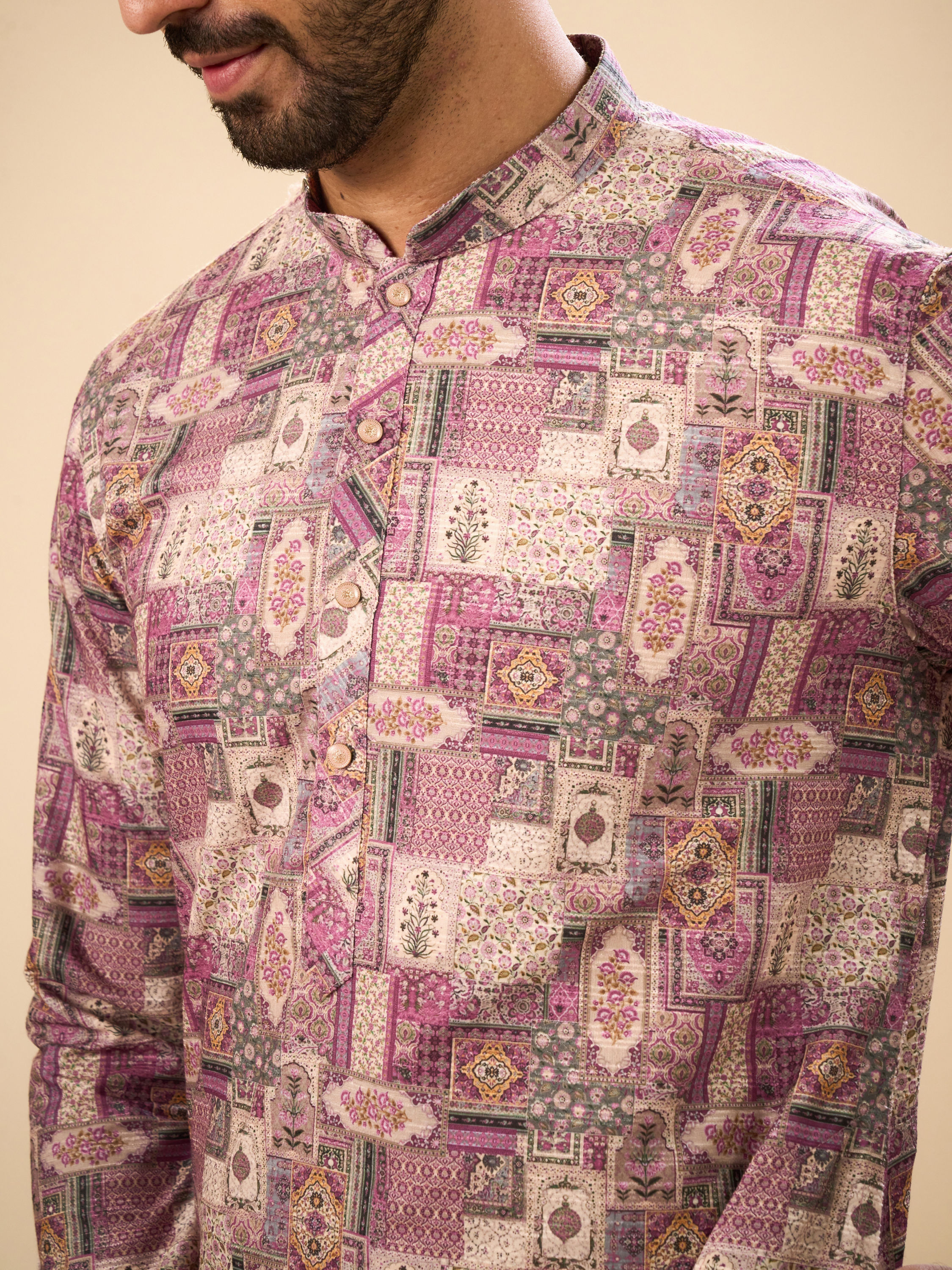 Manyavar Men Lilac Hued Viscose Kurta