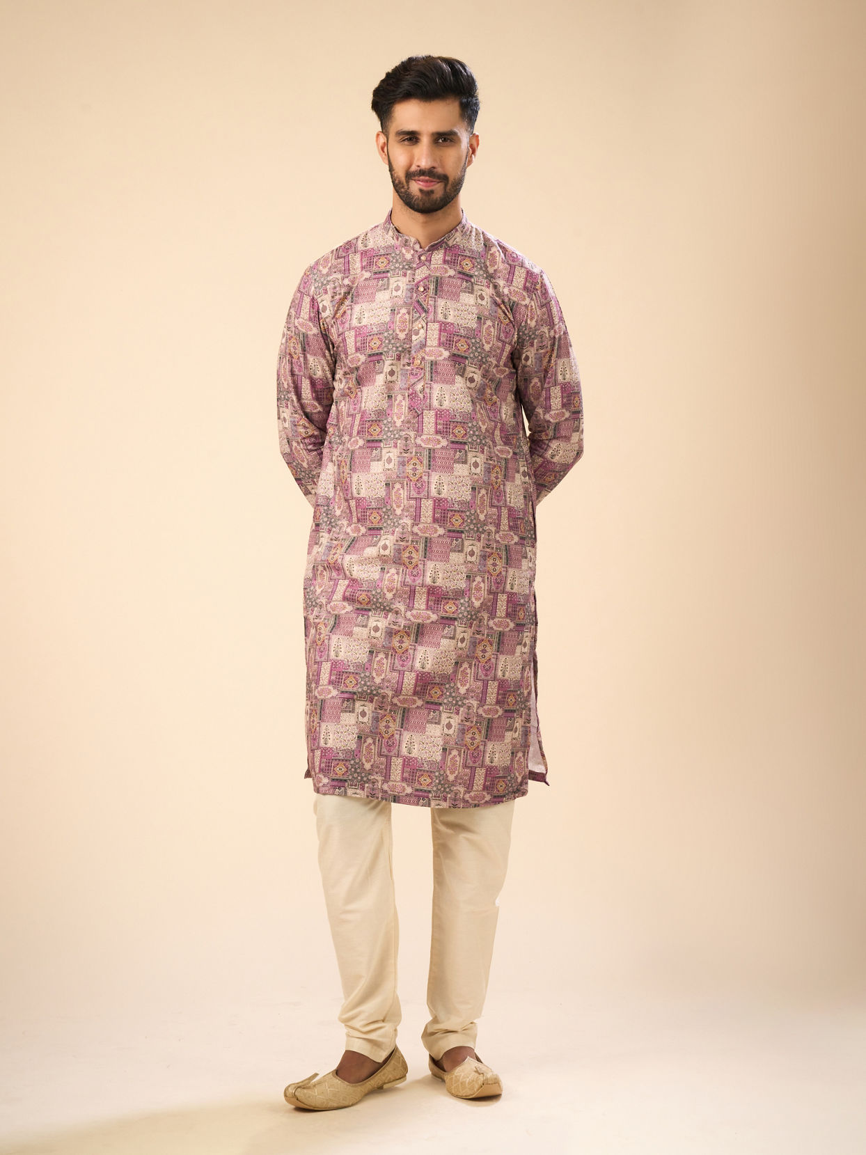 Manyavar Men Lilac Hued Viscose Kurta