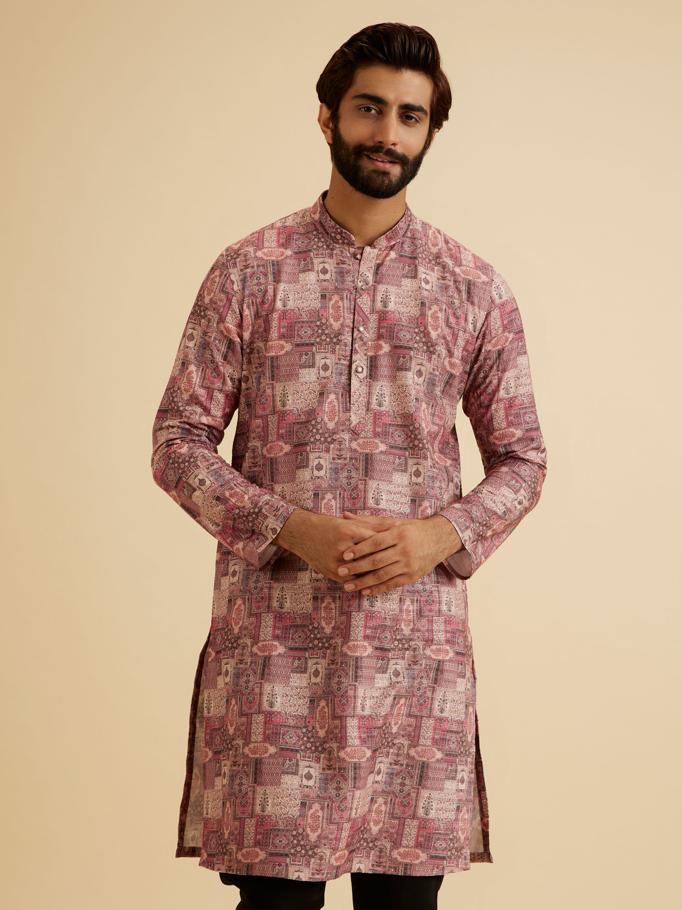Manyavar Men Coral Pink Kurta