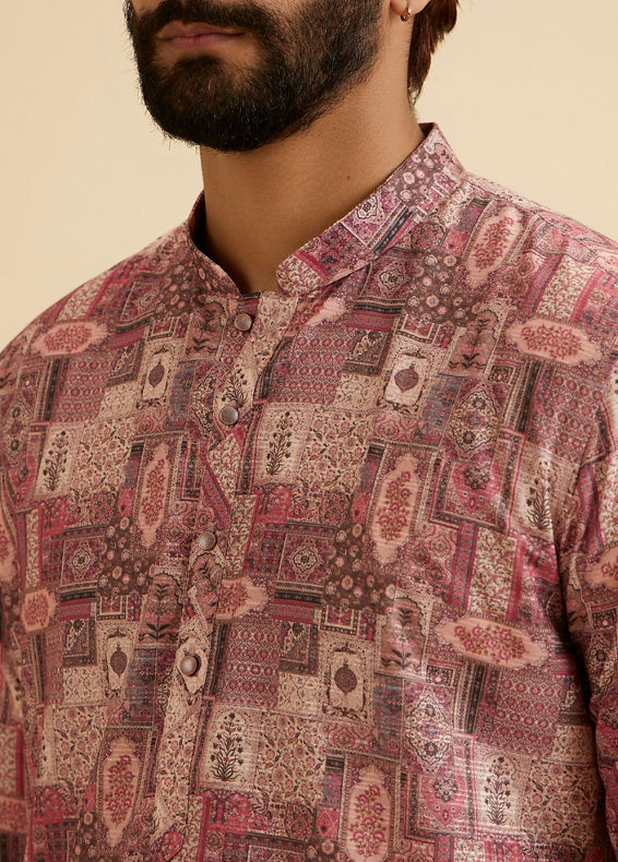 Manyavar Men Coral Pink Kurta