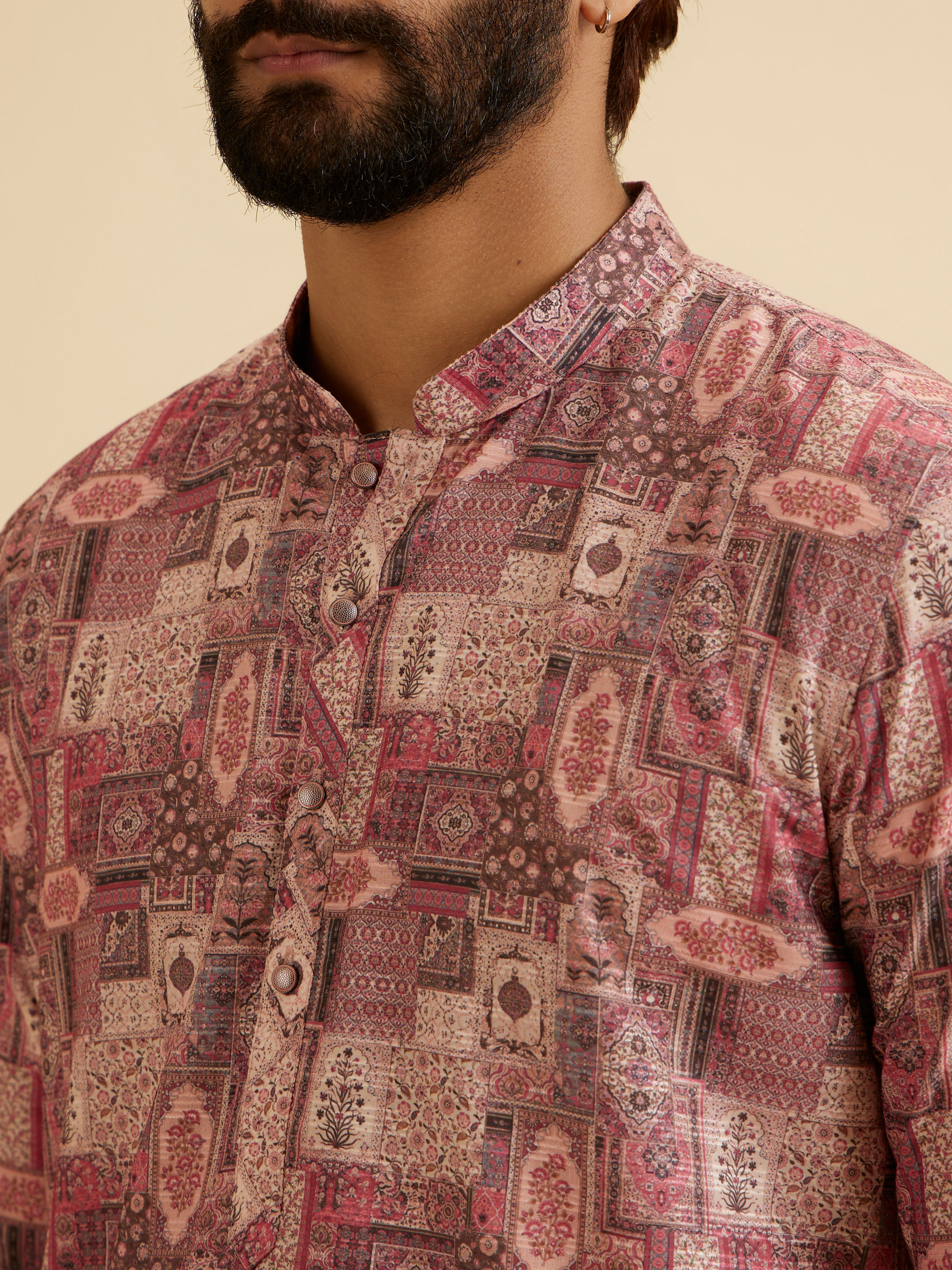 Manyavar Men Coral Pink Kurta