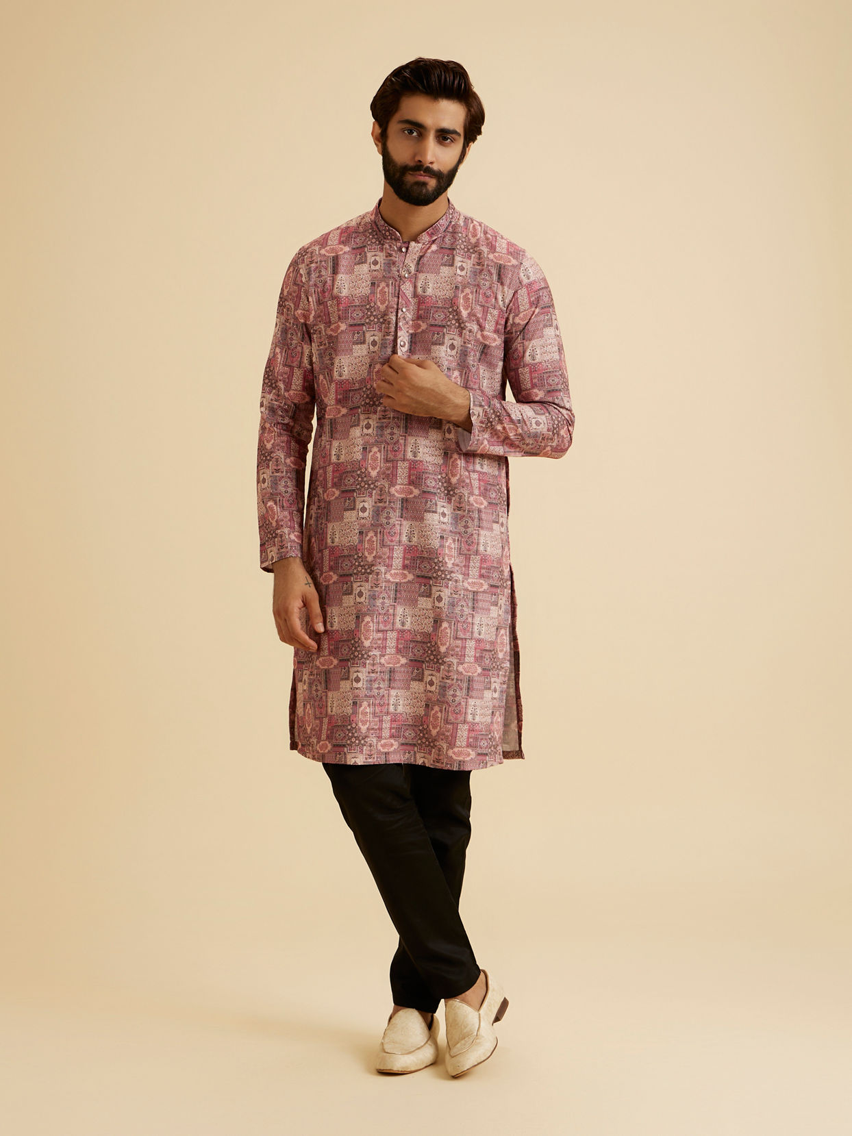 Manyavar Men Coral Pink Kurta