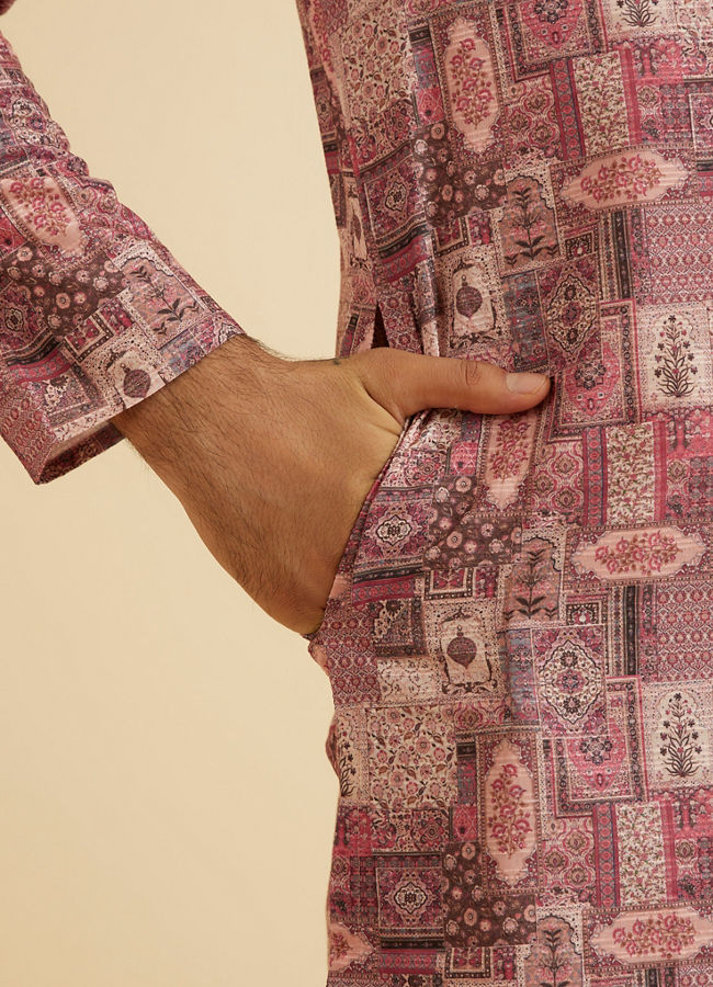Manyavar Men Coral Pink Kurta